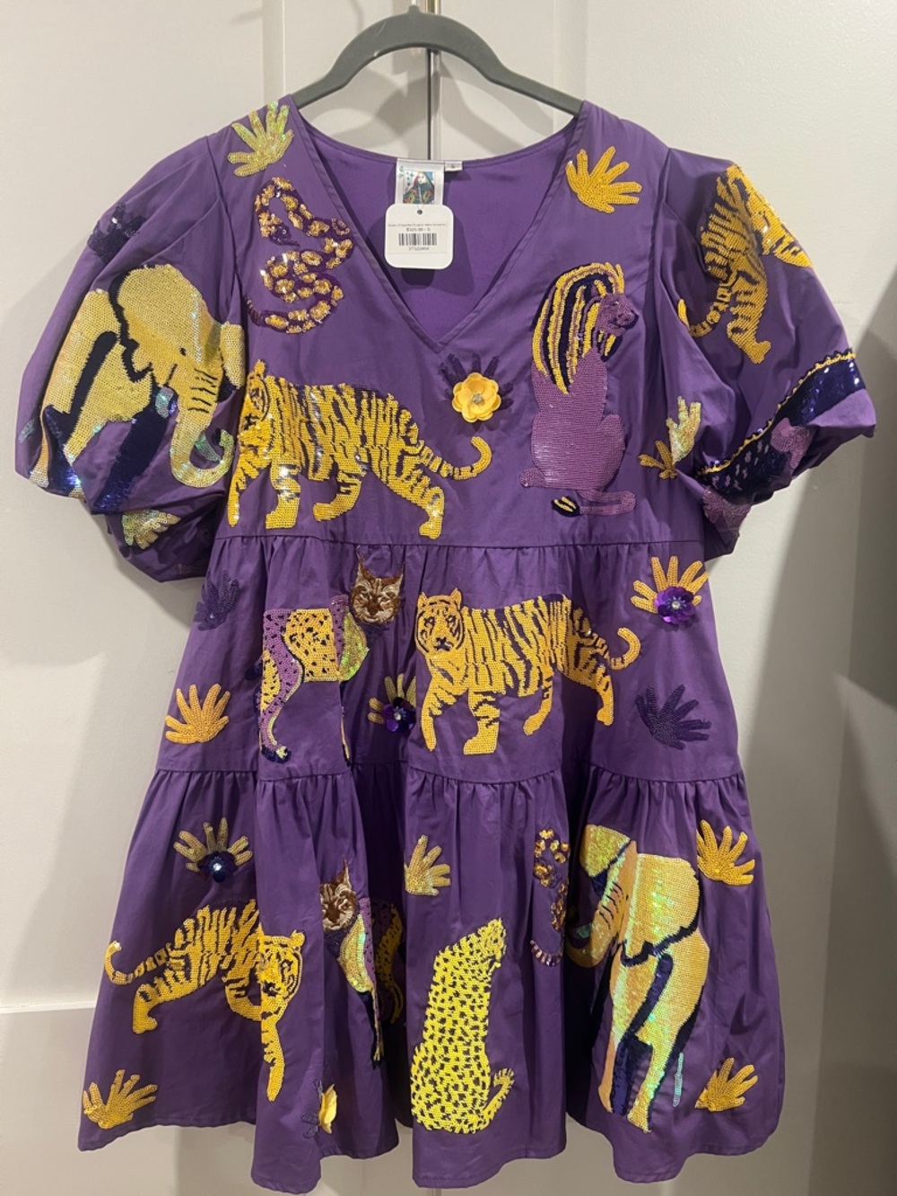QUEEN OF SPARKLES ✨ RARE Purple & Yellow Sequin Animal Icon Dress